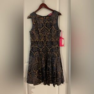 Betsey Johnson Navy and Gold Midi Dress